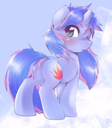 Size: 1464x1668 | Tagged: safe, artist:kurogewapony, derpibooru import, oc, oc only, oc:slowly flame, pony, unicorn, blushing, female, looking at you, looking back, looking back at you, mare, solo, standing