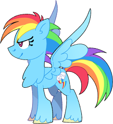 Size: 2048x2249 | Tagged: safe, artist:rohans-ponies, derpibooru import, rainbow dash, pegasus, pony, chest fluff, female, looking forward, mare, simple background, smiling, smirk, solo, spread wings, standing, transparent background, unshorn fetlocks, wings