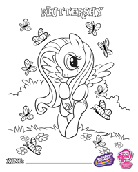 Size: 1500x1875 | Tagged: safe, derpibooru import, fluttershy, butterfly, bush, coloring page, cute, daaaaaaaaaaaw, flower, grass, lineart, nostalgia, rainbow power, shyabetes