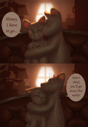 Size: 4180x6000 | Tagged: safe, artist:klooda, derpibooru import, pony, advertisement, blushing, comic, commission, couple, cute, detailed, eyes closed, female, generic pony, happy, hug, hugging a pony, interior, kiss on the cheek, kissing, male, mare, one eye closed, open mouth, plant, room, sitting, smiling, smooch, sofa, speech bubble, stallion, talking, text, window, your character here