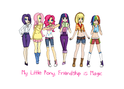 Size: 700x500 | Tagged: safe, artist:smilesupsidedown, derpibooru import, applejack, fluttershy, pinkie pie, rainbow dash, rarity, twilight sparkle, human, clothes, converse, female, humanized, mane six, pixel art, shoes, shorts, simple background, smiling, transparent background