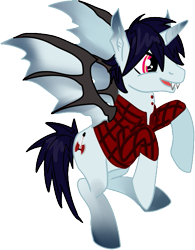 Size: 519x665 | Tagged: safe, artist:smilesupsidedown, derpibooru import, alicorn, bat pony, bat pony alicorn, pony, adventure time, bat ponified, bat wings, clothes, horn, male, marshall lee, ponified, race swap, simple background, solo, stallion, transparent background, wings