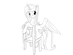 Size: 4000x3000 | Tagged: safe, artist:s.l.guinefort, derpibooru import, princess cadance, alicorn, pony, chair, dock, lineart, sketch, smiling, solo