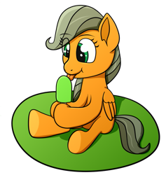 Size: 793x836 | Tagged: safe, artist:xppp1n, oc, oc:autumn wren, female, filly, popsicle, simple background, sitting, solo, transparent background