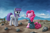 Size: 3000x1979 | Tagged: safe, artist:flusanix, maud pie, pinkie pie, earth pony, pony, clothes, clothes swap, dress, duo, eyes closed, female, grin, high res, mare, rock farm, siblings, sisters, sitting, smiling, when she smiles