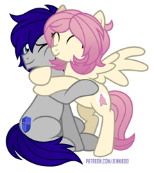 Size: 1066x1200 | Tagged: safe, artist:jennieoo, derpibooru import, oc, oc:gentle star, oc:maverick, earth pony, pegasus, pony, embrace, hug, simple background, spread wings, transparent background, vector, wings