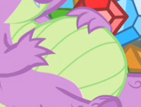 Size: 202x154 | Tagged: safe, derpibooru import, edit, edited screencap, screencap, spike, dragon, owl's well that ends well, belly, big belly, cropped, fat, fat spike, gem, male, pictures of bellies, solo