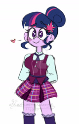 Size: 1024x1603 | Tagged: safe, artist:mousiememequeen, derpibooru import, sci-twi, twilight sparkle, equestria girls, 2017, clothes, crystal prep academy uniform, cute, deviantart watermark, female, floating heart, glasses off, hands behind back, heart, missing accessory, obtrusive watermark, school uniform, simple background, solo, starry eyes, twiabetes, watermark, white background, wingding eyes