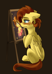 Size: 1280x1800 | Tagged: safe, artist:yuris, derpibooru import, oc, oc only, oc:yuris, pegasus, pony, depression, drawstrings, easel, sitting, solo