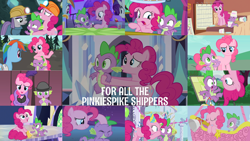 Size: 1280x721 | Tagged: safe, derpibooru import, edit, edited screencap, editor:quoterific, screencap, maud pie, pinkie pie, rainbow dash, rarity, spike, dragon, earth pony, pegasus, pony, unicorn, a canterlot wedding, amending fences, fall weather friends, it's about time, may the best pet win, over a barrel, owl's well that ends well, rock solid friendship, school daze, season 1, season 2, season 3, season 5, season 7, season 8, season 9, the best night ever, the crystal empire, the last laugh, the mane attraction, ^^, clothes, cute, diapinkes, dress, eating, eyes closed, female, food, hat, hot air balloon, ice cream, in which pinkie pie forgets how to gravity, male, mare, night, one eye closed, open mouth, pinkie being pinkie, pinkie physics, pinkiespike, saloon dress, saloon pinkie, scared, shipping, spikabetes, stallion, straight, twilight's castle, twinkling balloon, whispering