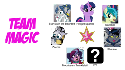 Size: 1920x1080 | Tagged: safe, artist:andypriceart, artist:ewized, artist:keronianniroro, artist:tonyfleecs, derpibooru import, edit, idw, moonbeam twinkletail, sandbar, shadow (cat), star swirl the bearded, twilight sparkle, twilight sparkle (alicorn), zecora, abyssinian, alicorn, diamond dog, earth pony, unicorn, collage, element of magic, season 10