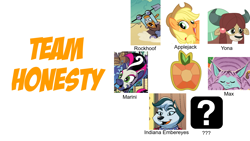 Size: 1920x1080 | Tagged: safe, artist:andypriceart, artist:briannacherrygarcia, artist:cirillaq, artist:ewized, artist:three uncle, artist:tonyfleecs, derpibooru import, edit, idw, applejack, indiana embereyes, marini, max (cat), rockhoof, yona, abyssinian, diamond dog, earth pony, yak, zebra, collage, element of honesty, season 10