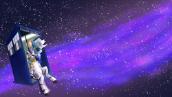 Size: 3200x1800 | Tagged: safe, artist:sixes&sevens, derpibooru import, doctor whooves, zecora, bat pony, pony, zebra, clothes, doctor who, ear piercing, earring, hoodie, jewelry, necklace, peter capaldi, piercing, ponified, sitting, sonic sunglasses, space, stars, sunglasses, tardis, the doctor, twelfth doctor, wallpaper