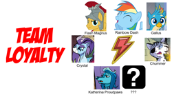 Size: 1920x1080 | Tagged: safe, artist:andypriceart, artist:briannacherrygarcia, artist:ewized, artist:jhayarr23, artist:tardifice, artist:tonyfleecs, derpibooru import, edit, chummer, crystal (character), flash magnus, gallus, katherina proudpaws, rainbow dash, abyssinian, diamond dog, griffon, kelpie, pegasus, collage, element of loyalty, eyepatch, helmet