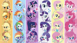 Size: 4096x2304 | Tagged: safe, derpibooru import, applejack, fluttershy, pinkie pie, rainbow dash, rarity, sci-twi, twilight sparkle, twilight sparkle (alicorn), alicorn, earth pony, pegasus, pony, unicorn, better together, equestria girls, my little pony: pony life, my little pony: the movie, cutie mark, female, female focus, females only, humane five, humane six, magical geodes, mane six, multeity, solo focus, transparent, wallpaper