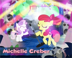 Size: 1339x1079 | Tagged: safe, artist:michellecreber, derpibooru import, apple bloom, sweetie belle, claire corlett, meta, michelle creber, twitter