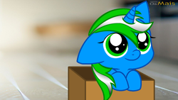 Size: 1920x1080 | Tagged: safe, artist:igames, derpibooru import, oc, oc:igames, baby, box, cute, female, filly