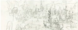 Size: 953x368 | Tagged: safe, artist:davedunnet, derpibooru import, concept art, monochrome, my little pony adventures, official art, pencil drawing, ponyville, show bible, sketch, traditional art