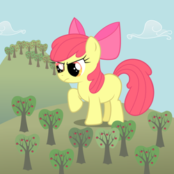 Size: 1700x1700 | Tagged: safe, artist:cyberglass, derpibooru import, apple bloom, earth pony, pony, apple, apple tree, blank flank, female, filly, giant pony, giantess, macro, tree