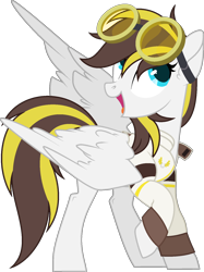 Size: 1200x1606 | Tagged: safe, artist:pegasski, derpibooru import, oc, oc:ruffian, pegasus, pony, clothes, female, goggles, mare, shirt, simple background, solo, transparent background