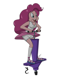 Size: 2153x2786 | Tagged: safe, artist:artfreak5, derpibooru import, pinkie pie, equestria girls, breasts, cleavage, clothes, commission, female, happy, high res, open mouth, pogo stick, shorts under skirt, skirt, smiling, solo, upskirt