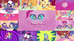 Size: 1978x1113 | Tagged: safe, derpibooru import, edit, edited screencap, editor:quoterific, screencap, applejack, fluttershy, pinkie pie, princess celestia, rainbow dash, rarity, twilight sparkle, twilight sparkle (alicorn), alicorn, earth pony, pegasus, pony, unicorn, my little pony: pony life, princess probz, blender (object), breaking the fourth wall, collage, crying, eyelid pull, eyes closed, female, flan, food, inflation, lever, looking at you, mane six, mare, nose in the air, open mouth, potion, pudding, solo, title card, trotting