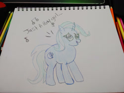 Size: 1280x960 | Tagged: safe, artist:dougtheloremaster, derpibooru import, trixie, pony, unicorn, don't stop believing, journey, pencil, pencil drawing, photo, singing, sketchpad, song reference, traditional art