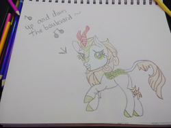 Size: 1280x960 | Tagged: safe, artist:dougtheloremaster, derpibooru import, autumn blaze, kirin, don't stop believing, grin, journey, pencil, pencil drawing, photo, singing, sketchpad, smiling, song reference, traditional art