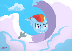 Size: 4960x3508 | Tagged: safe, artist:i love hurt, derpibooru import, rainbow dash, pegasus, pony, absurd resolution, cloud, female, flying, looking at you, looking back, looking back at you, mare, rainbow dash is best facemaker, sky, solo