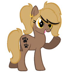 Size: 400x427 | Tagged: safe, artist:rochelle2014, derpibooru import, oc, oc only, oc:rochelle, earth pony, pony, ear piercing, earring, earth pony oc, eyelashes, female, freckles, jewelry, mare, open mouth, palindrome get, paw prints, piercing, pigtails, simple background, solo, underhoof, waving, white background