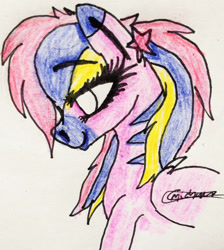 Size: 1895x2113 | Tagged: safe, artist:beamybutt, derpibooru import, oc, oc only, pegasus, pony, ear piercing, eyelashes, female, mare, pegasus oc, piercing, signature, smiling, solo, traditional art, wings