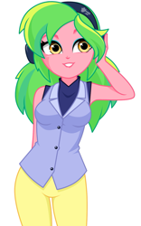 Size: 851x1368 | Tagged: safe, artist:rosemile mulberry, derpibooru import, lemon zest, equestria girls, female, headphones, simple background, sleeveless, solo, white background