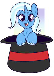 Size: 473x673 | Tagged: safe, artist:lulubell, derpibooru import, trixie, pony, unicorn, chest fluff, cute, diatrixes, female, happy, hat, looking at you, mare, open mouth, smiling, solo, top hat