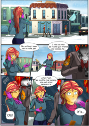 Size: 4961x7016 | Tagged: safe, artist:symptom99, sunset shimmer, oc, oc:eternal flames, comic:a heartbreaking reunion, equestria girls, canon x oc, clothes, comic, commission, dialogue, implied flash sentry, sunseternal