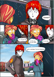 Size: 4961x7016 | Tagged: safe, artist:symptom99, sunset shimmer, oc, oc:eternal flames, comic:a heartbreaking reunion, equestria girls, canon x oc, clothes, comic, commission, dialogue, sunseternal