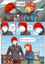 Size: 3541x5016 | Tagged: safe, artist:symptom99, sunset shimmer, oc, oc:eternal flames, comic:a heartbreaking reunion, equestria girls, canon x oc, clothes, comic, commission, dialogue, sunseternal