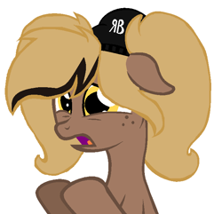 Size: 684x660 | Tagged: safe, artist:rochelle2014, derpibooru import, oc, oc only, oc:rochelle, earth pony, pony, base used, bust, ears, earth pony oc, female, floppy ears, freckles, hat, mare, open mouth, simple background, solo, white background