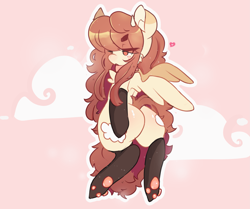 Size: 2987x2495 | Tagged: safe, artist:arisuwu, derpibooru import, oc, oc only, oc:puffy, pegasus, pony, bipedal, blushing, both cutie marks, butt, clothes, collar, female, freckles, high res, horns, long hair, mare, pegasus oc, plot, solo, stockings, thigh highs