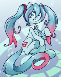 Size: 1285x1597 | Tagged: safe, artist:wild-thunder06, derpibooru import, earth pony, pony, anime, hatsune miku, headphones, kotobukiya, kotobukiya hatsune miku pony, necktie, ponified, underhoof, vocaloid