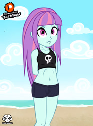 Size: 1920x2600 | Tagged: safe, artist:theminus, derpibooru import, sunny flare, equestria girls, beach, belly button, clothes, cloud, female, high res, sky, solo, swimsuit, younger