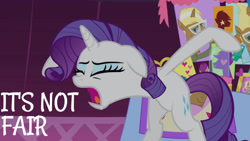 Size: 1280x720 | Tagged: safe, derpibooru import, edit, edited screencap, editor:quoterific, screencap, rarity, trenderhoof, pony, unicorn, season 4, simple ways, bipedal, carousel boutique, eyes closed, female, male, mare, open mouth, sobbing, solo, solo focus, stallion, yelling