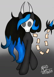 Size: 1152x1658 | Tagged: safe, artist:mudmee-thai, derpibooru import, oc, oc only, demon, demon pony, abstract background, horns, signature, skull, solo