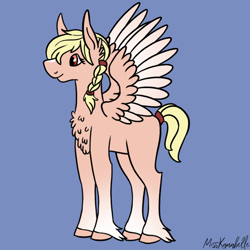 Size: 1000x1000 | Tagged: safe, artist:misskanabelle, derpibooru import, oc, oc only, oc:cupid's helper, pegasus, pony, blue background, braid, chest fluff, female, mare, pegasus oc, signature, simple background, solo, two toned wings, wings