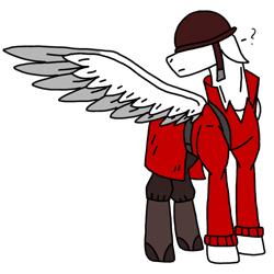 Size: 768x768 | Tagged: safe, artist:agdapl, derpibooru import, pegasus, pony, boots, clothes, crossover, helmet, looking back, male, one wing out, ponified, shoes, simple background, soldier, solo, species swap, stallion, team fortress 2, transparent background, wings