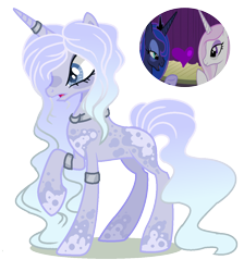 Size: 1056x1176 | Tagged: safe, artist:venomous-cookietwt, derpibooru import, fleur-de-lis, princess luna, oc, pony, unicorn, female, magical lesbian spawn, mare, offspring, parent:fleur de lune, parent:fleur-de-lis, parent:princess luna, simple background, transparent background