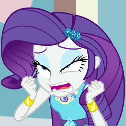 Size: 880x880 | Tagged: safe, derpibooru import, screencap, rarity, better together, display of affection, equestria girls, cropped, rarity peplum dress, solo