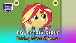 Size: 1280x720 | Tagged: safe, derpibooru import, sunset shimmer, better together, choose your own ending, driving miss shimmer, equestria girls, perdana record, thinking, youtube thumbnail