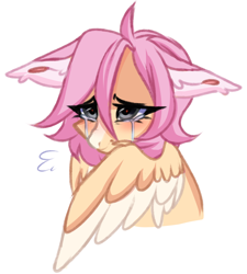 Size: 1290x1436 | Tagged: safe, artist:pesty_skillengton, derpibooru import, oc, oc only, pegasus, pony, crying, cute, ears, female, floppy ears, not fluttershy, simple background, solo, white background
