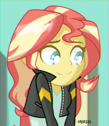 Size: 3472x4000 | Tagged: safe, artist:orin331, derpibooru import, sunset shimmer, equestria girls, clothes, cute, female, high res, jacket, shimmerbetes, shrug, smiling, solo, style emulation