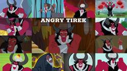 Size: 1280x721 | Tagged: safe, derpibooru import, edit, edited screencap, editor:quoterific, screencap, lord tirek, centaur, frenemies (episode), school raze, season 4, season 9, the beginning of the end, the ending of the end, twilight's kingdom, angry, evil, evil grin, finger, fireball, glare, grin, horns, male, smiling, solo, yelling